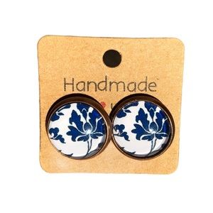 Hawaiian Navy Floral Print Copper Earrings!